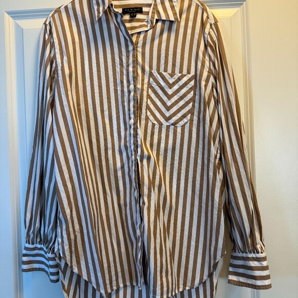 Rag & Bone Beige and White Striped Maxine Poplin Women's Button down Small S - Picture 1 of 3